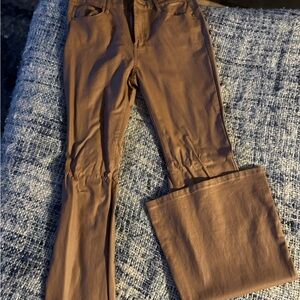 Tan never worn pleather pants. Super long and wide leg